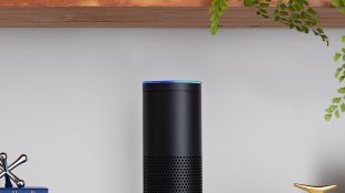 photo of amazon echo in a bookshelf