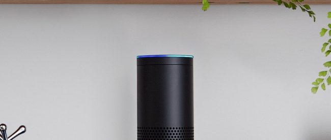 photo of amazon echo in a bookshelf