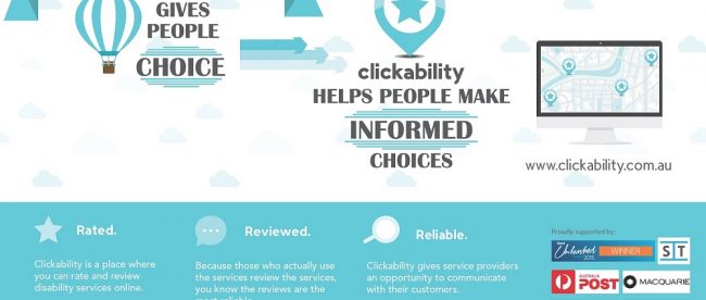 an image describing clickability.com.au - you can rate and review services, and find reliable information.