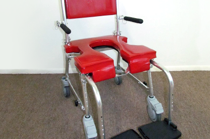 photo of a red Go! shower and commode chair