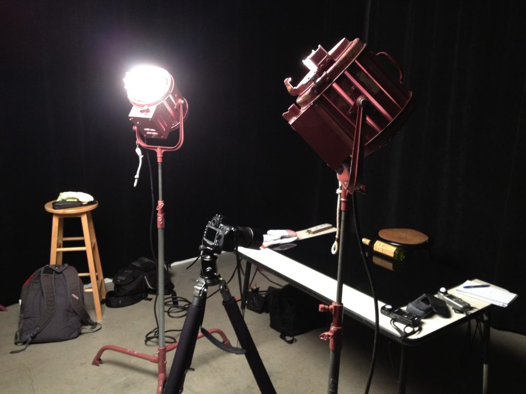 Lights in a studio for a photo shoot.