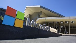 The Visitor's Center at Microsoft Headquarters campus is pictured July 17, 2014 in Redmond, Washington.