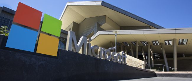 The Visitor's Center at Microsoft Headquarters campus is pictured July 17, 2014 in Redmond, Washington.