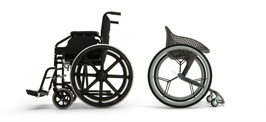 side by side comparison of Go and a traditional wheelchair.