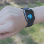 photo showing "fence near" notification on the BeAware app on the smart watch. A notification on the BeAware app appears when the user approaches an obstacle.