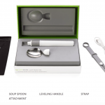 photo showing the starter kit that consists of the handle, soup spoon, strap, charger and travel pouch.