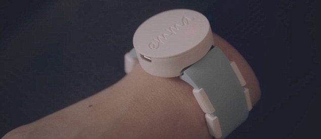 photo of the wearable that reduces Emma's hand tremors because of her parkinson's. This wearable, that looks like a watch and is worn like that too, is called 