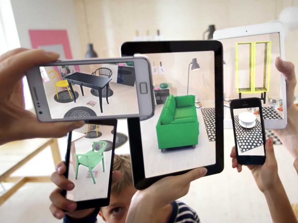 augmented reality furniture displayed on various electronic devices