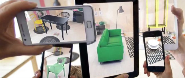 augmented reality furniture displayed on various electronic devices