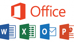 photo showing logos of microsoft office products - word, excel, outlook, powerpoint