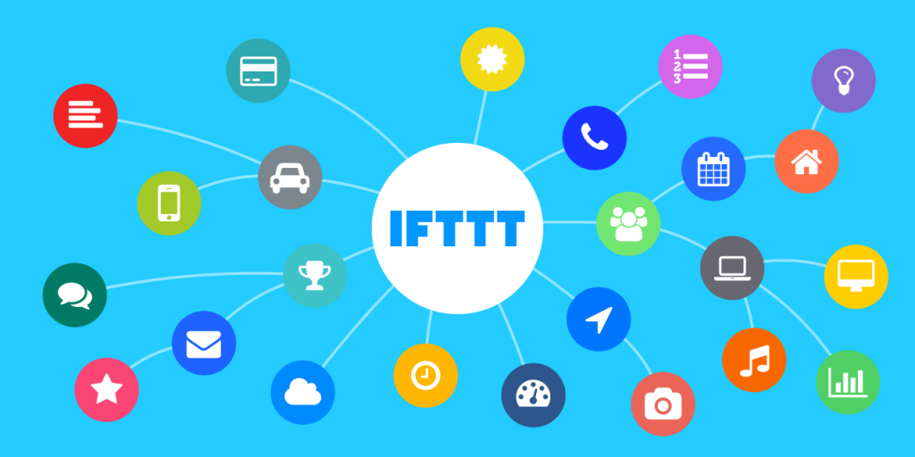 image showing IFTTT in a circle in the middle with connections made to other services.