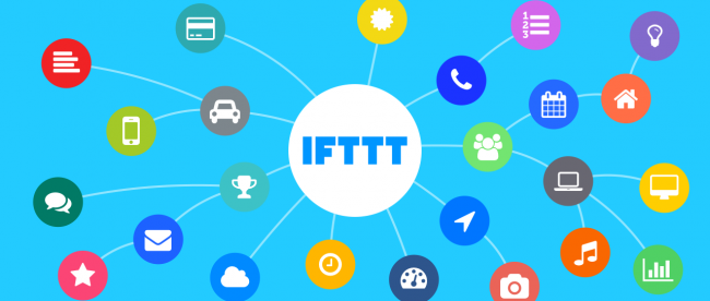 image showing IFTTT in a circle in the middle with connections made to other services.