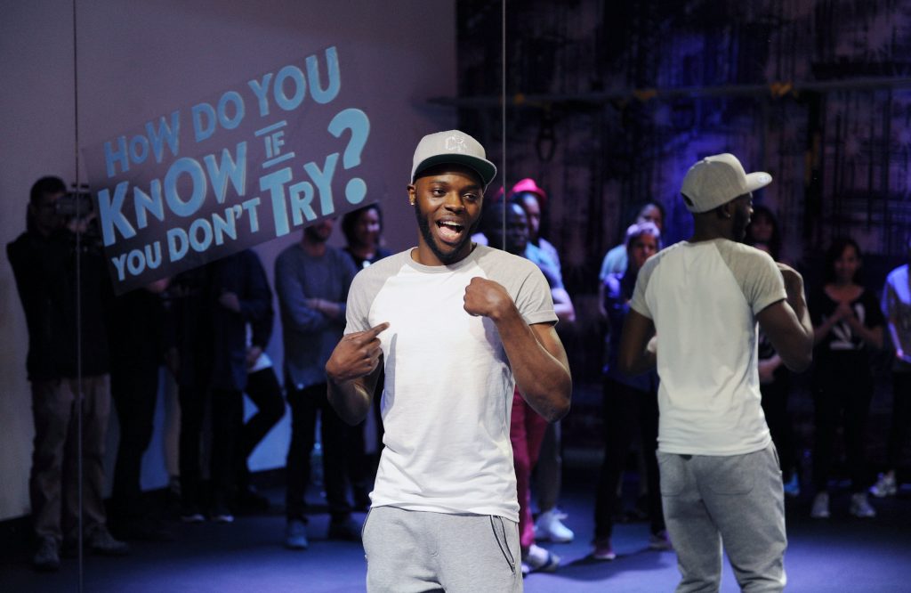 "NEW YORK, NY - MAY 03: Deaf dance instructor Christopher Fonseca, 27, teaches local deaf community members at the first stop of his global tour as part of the Smirnoff ICE Electric Flavors 'Keep It Moving' campaign on Tuesday May 3, 2016 in New York, NY. (Photo by Craig Barritt/Getty Images for SMIRNOFF)"