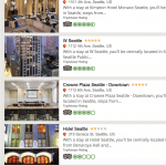 Screen showing search results of hotels. On the left are filters for accessibility features.