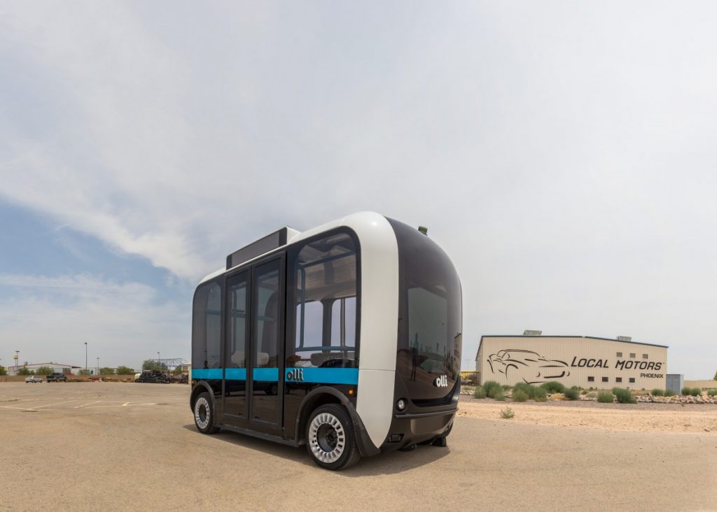 A photo of self driving bus Olli