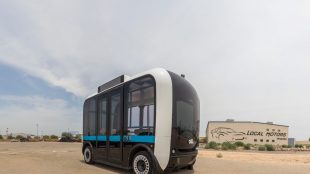 A photo of self driving bus Olli