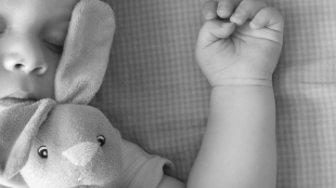 a child seen sleeping with a stuffed toy