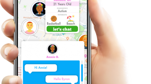 a person holding a phone with the making authentic friendships app open. The app shows a map with several people's location on it.