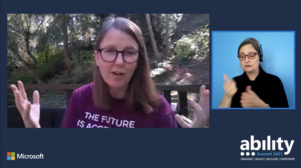 screenshot of Jenny lay-flurrie along with a sign language interpreter from the let's get started video on the ability summit 2021 website.