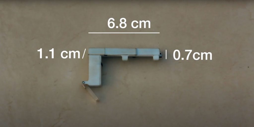 image shows dimensions of transcribe glass - 6.8cm wide and .7cm deep. The part that attaches to your glasses extends to 1.1 cm