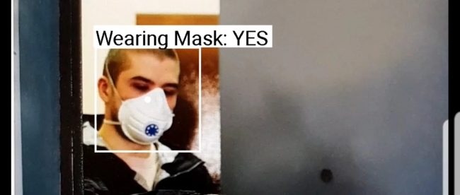 audible vision app detecting a mask on a man. It displays label 