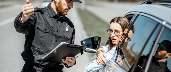 police officer seen talking to a car driver