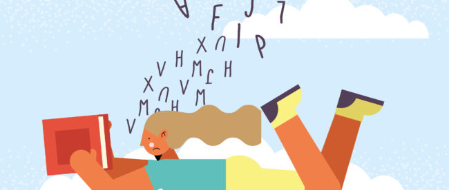 girl reading with dyslexia in cloud character