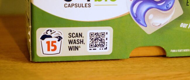 close up of a product with the accessible QR code on it.